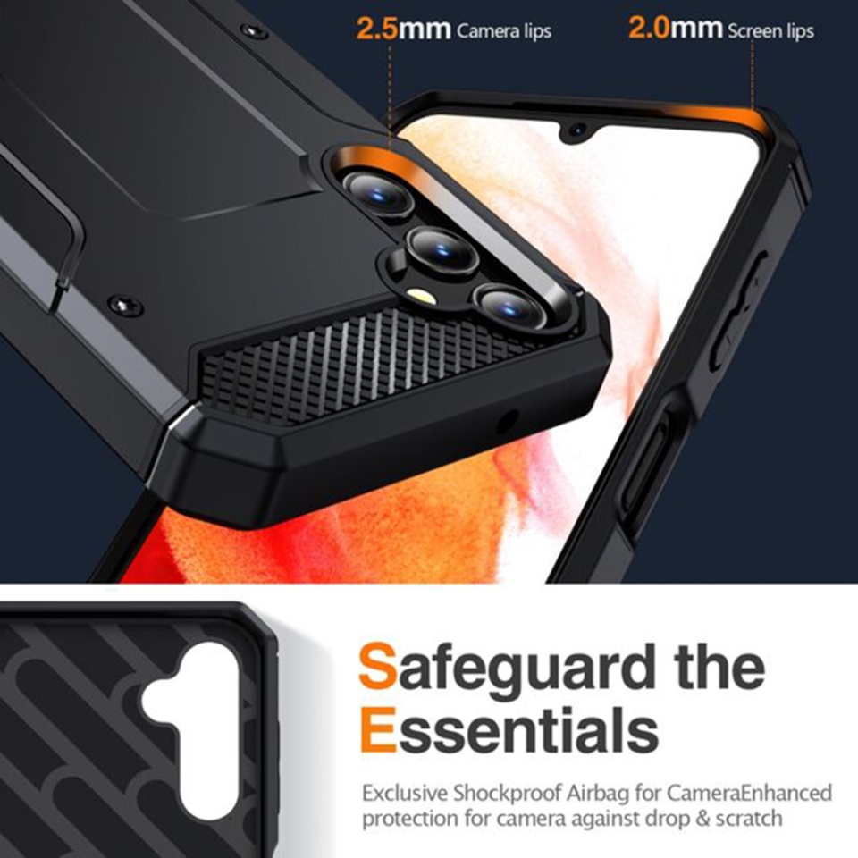 Husa pentru Samsung Galaxy A56 5G din plastic dur, margini cauciucate, antisoc, Hybrid Armor - Negru - 1 | YEO