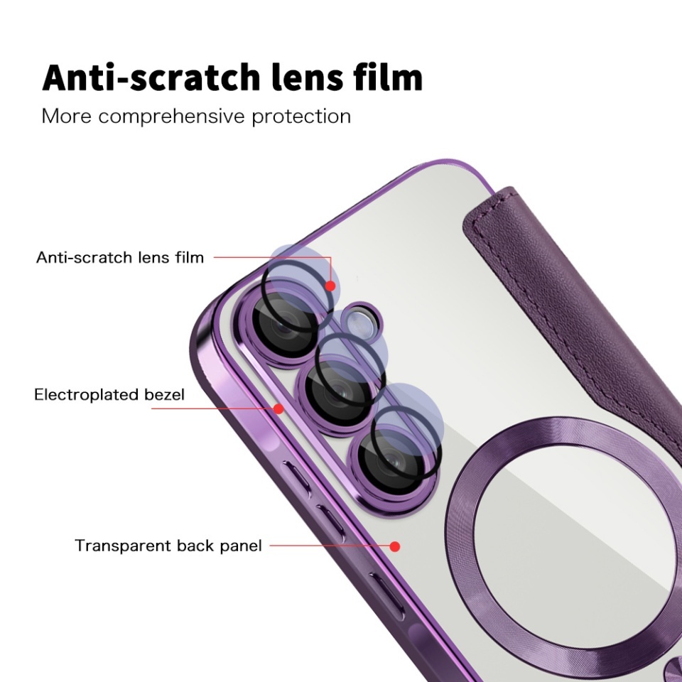 Husa pentru Samsung Galaxy A56 5G tip carte, SKYDDAR INOVATION, SmartMag Book, Magsafe, RFiD, Suport Carduri, set cu sticker, Mov - 2 | YEO