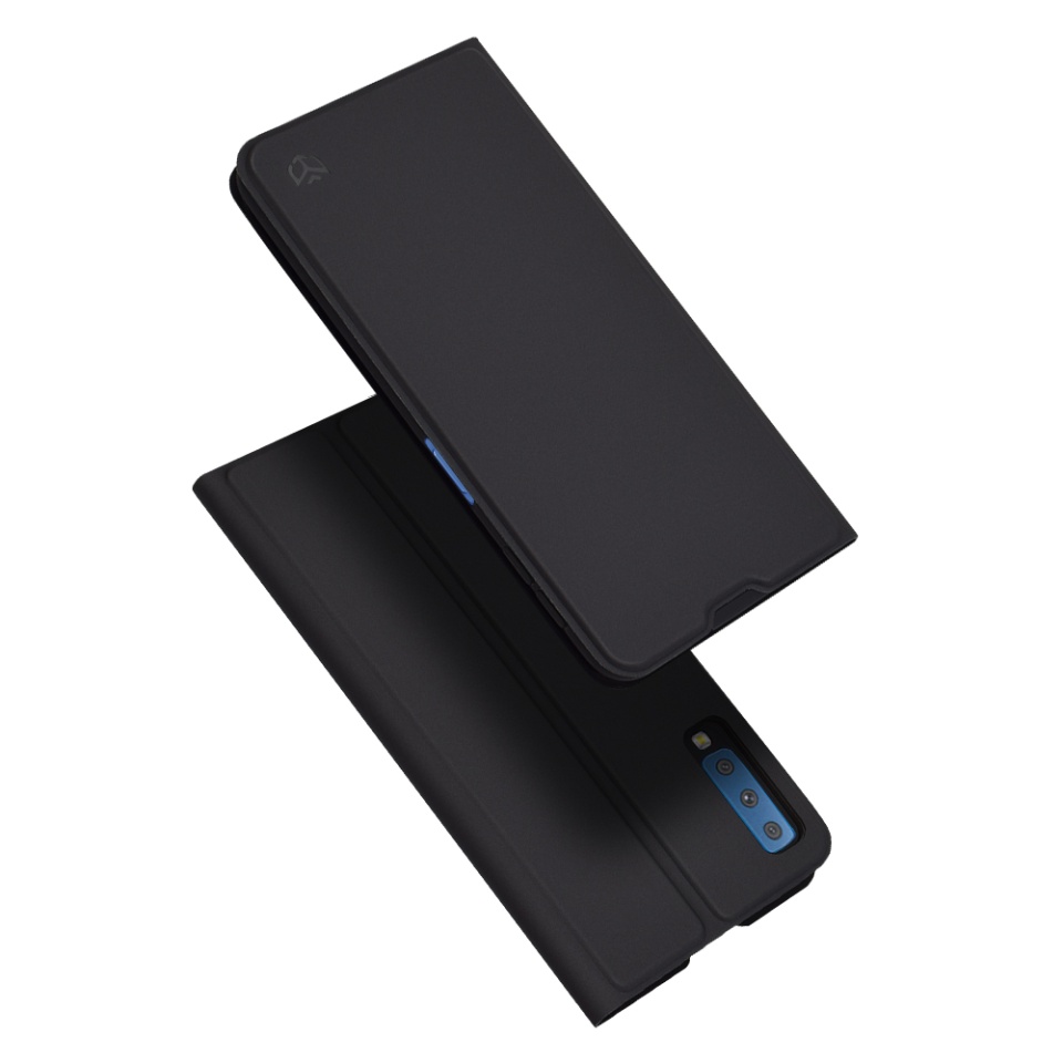 Husa pentru Samsung Galaxy A7 2018, SKYDDAR INNOVATION, Magskin Book, tip Carte cu Portofel Interior, set cu sticker, Negru