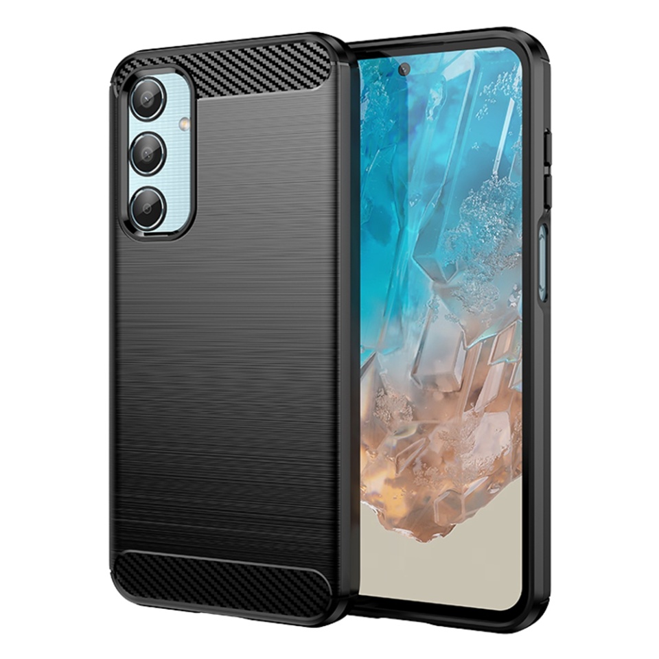 Husa pentru Samsung Galaxy M35 din Silicon Premium, Slim, cu textura Fibra Carbon - Negru