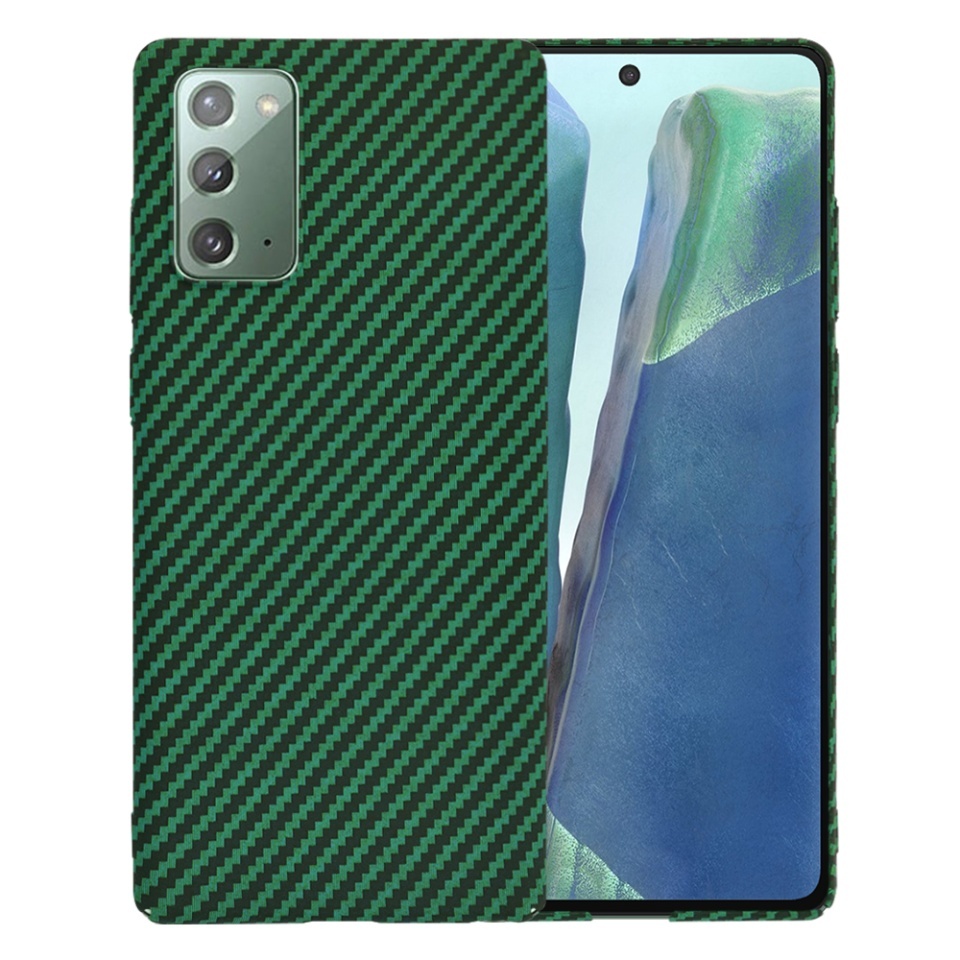 Husa pentru Samsung Galaxy Note 20 / Galaxy Note 20 5G, SKYDDAR INNOVATION, textura carbon, Carbonite FiberShell, set cu sticker, Verde,
