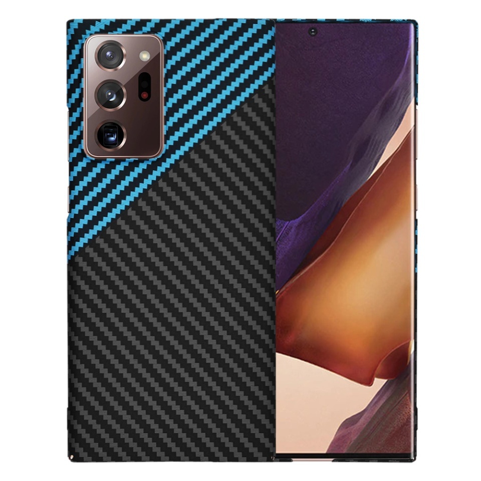 Husa pentru Samsung Galaxy Note 20 Ultra 5G / Galaxy Note 20 Ultra, SKYDDAR INNOVATION, textura carbon, Carbonite FiberShell, set cu sticker, Bleu,
