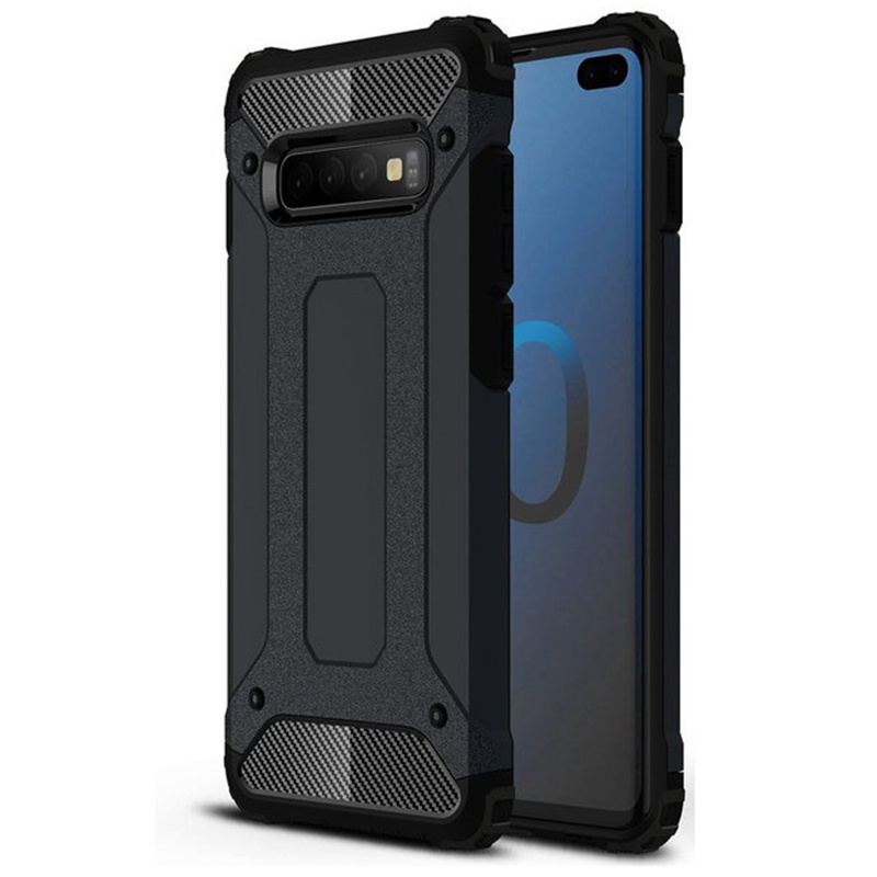 Husa pentru Samsung Galaxy S10 Plus, SKYDDAR INNOVATION, Hybrid Armor, din Plastic Dur, Margini Cauciucate, Antisoc, set cu sticker, Negru