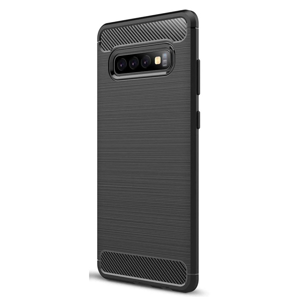 Husa pentru Samsung Galaxy S10, SKYDDAR INNOVATION, Carbon Silicone, din Silicon Slim, cu textura Fibra Carbon, set cu sticker, Negru - 2 | YEO