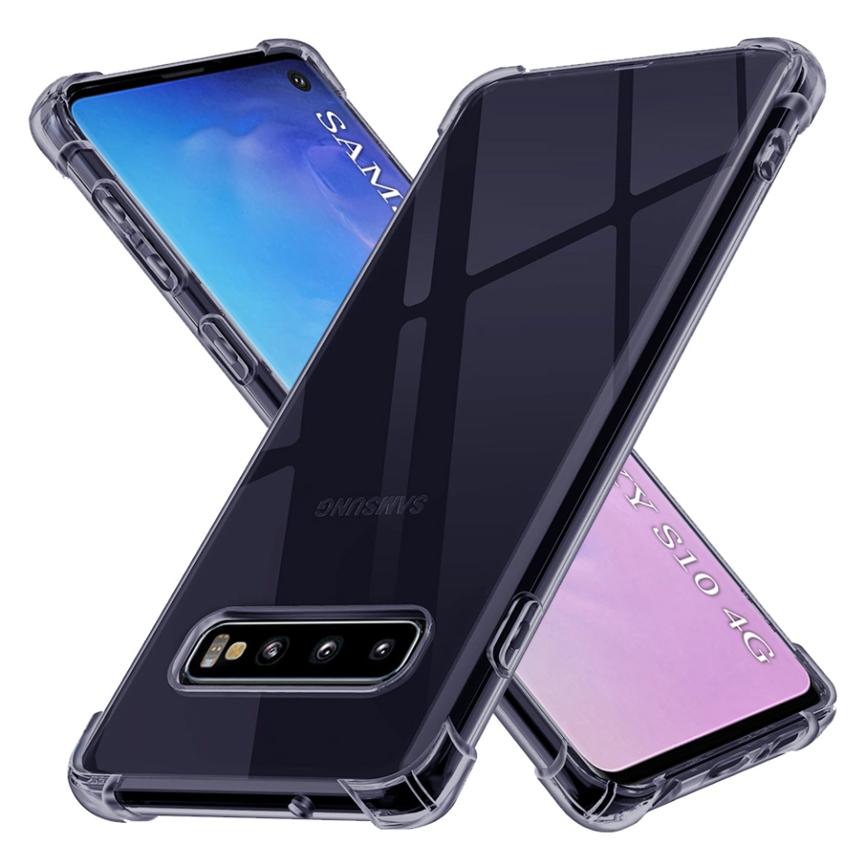 Husa pentru Samsung Galaxy S10, SKYDDAR INNOVATION, Shockproof Clear Silicone, Silicon Slim, set cu sticker, Fumuriu