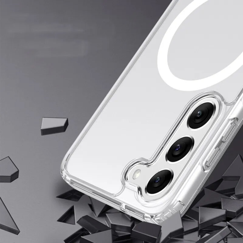 Husa pentru Samsung Galaxy S21 FE 5G, SKYDDAR INNOVATION, Shockproof MagSafe, Transparenta, set cu sticker - 1 | YEO