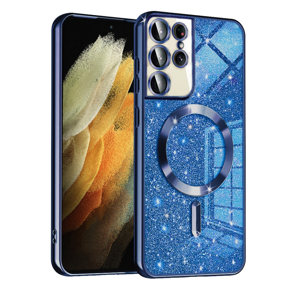 Husa pentru Samsung Galaxy S21 Ultra 5G Design Antisoc, Fundal Detasabil 2-in-1, Protectie Superioara, Margini Ridicate, SKDR Glitter - Albastru