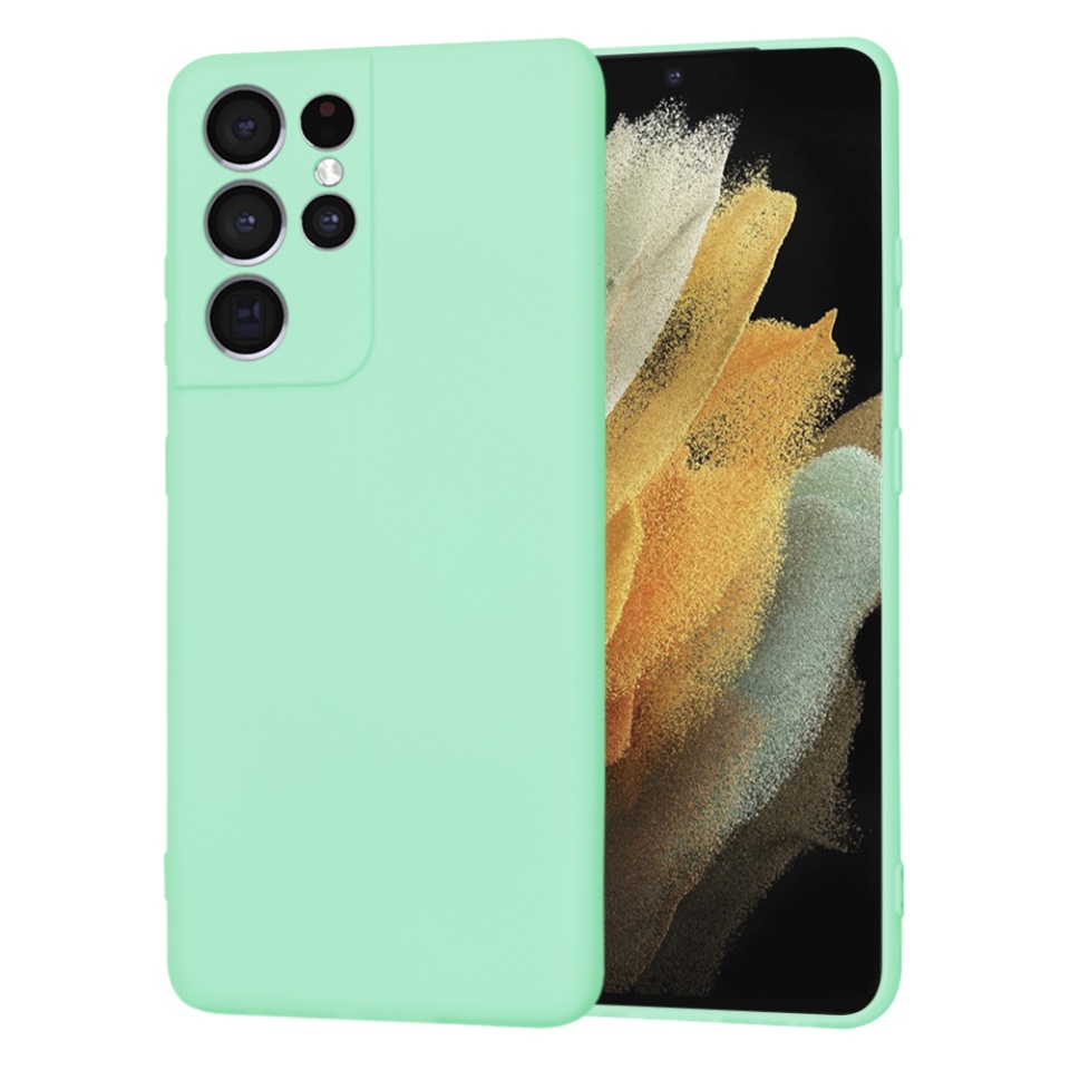 Husa pentru Samsung Galaxy S21 Ultra 5G din Silicon Catifelat, Protectie Premium, Skyddar SoftElegance MagSafe - Verde deschis