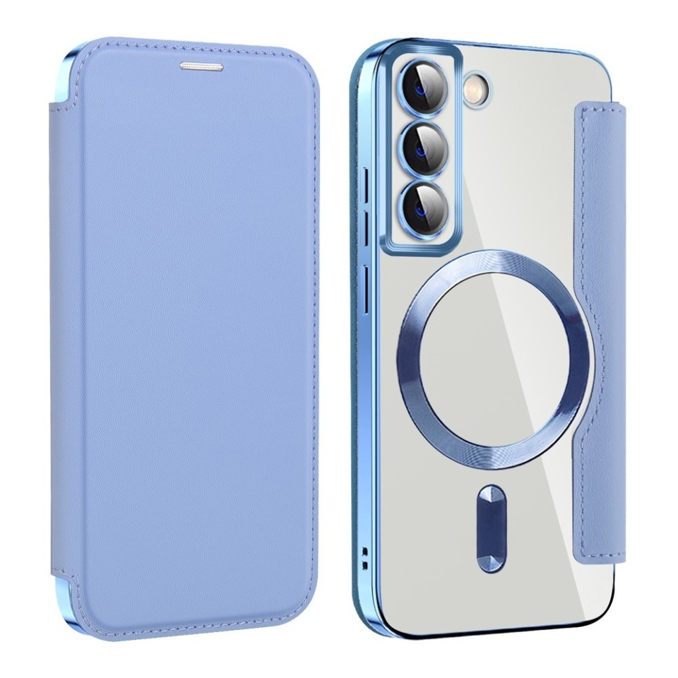 Husa pentru Samsung Galaxy S22 5G tip carte, SKYDDAR INOVATION, SmartMag Book, Magsafe, RFiD, Suport Carduri, set cu sticker, Bleu - 1 | YEO