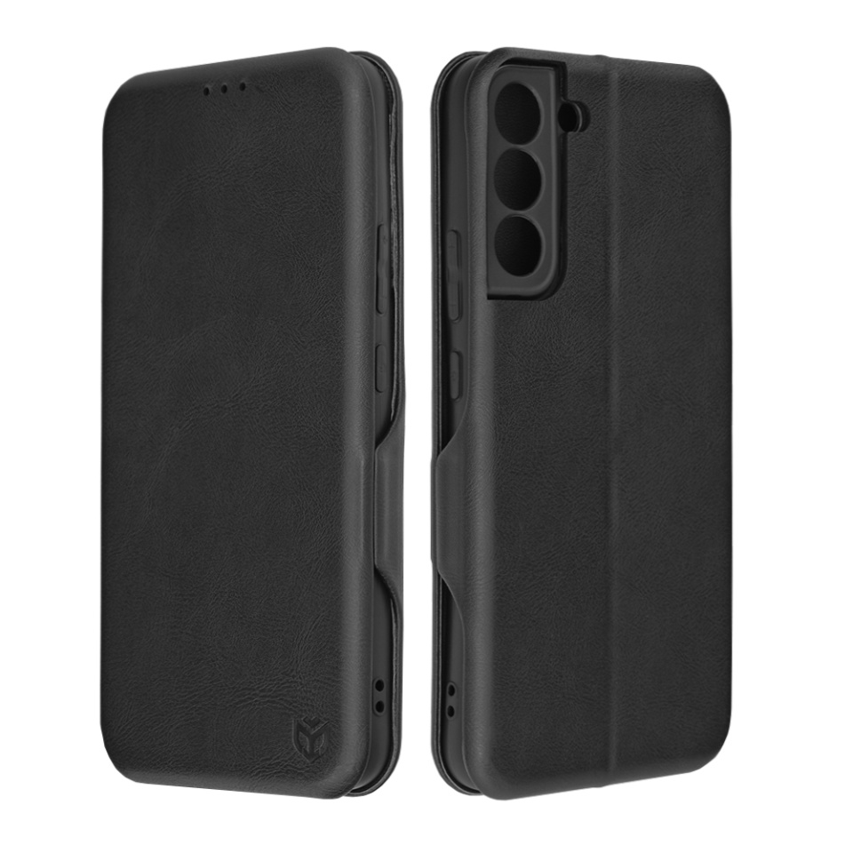 Husa pentru Samsung Galaxy S22 Plus 5G, SKYDDAR INNOVATION, Safe Wallet tip carte din Piele Ecologica, Suport Carduri, Inchidere Magnetica, Negru, set cu sticker