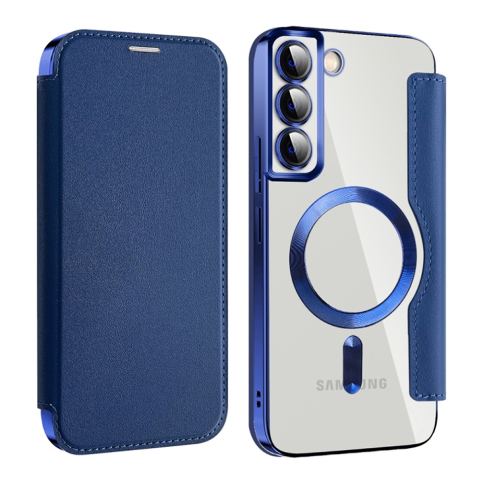 Husa pentru Samsung Galaxy S22 Plus 5G tip carte, SKYDDAR INOVATION, SmartMag Book, Magsafe, RFiD, Suport Carduri, set cu sticker, Albastru - 1 | YEO