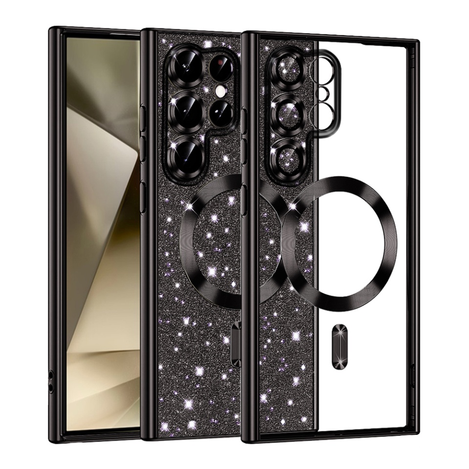 Husa pentru Samsung Galaxy S22 Ultra 5G Design Antisoc, Fundal Detasabil 2-in-1, Protectie Superioara, Margini Ridicate, SKDR Glitter - Negru