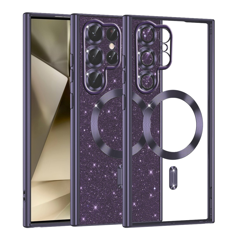 Husa pentru Samsung Galaxy S22 Ultra 5G Design Antisoc, Fundal Detasabil 2-in-1, Protectie Superioara, Margini Ridicate, SKDR Glitter - Mov