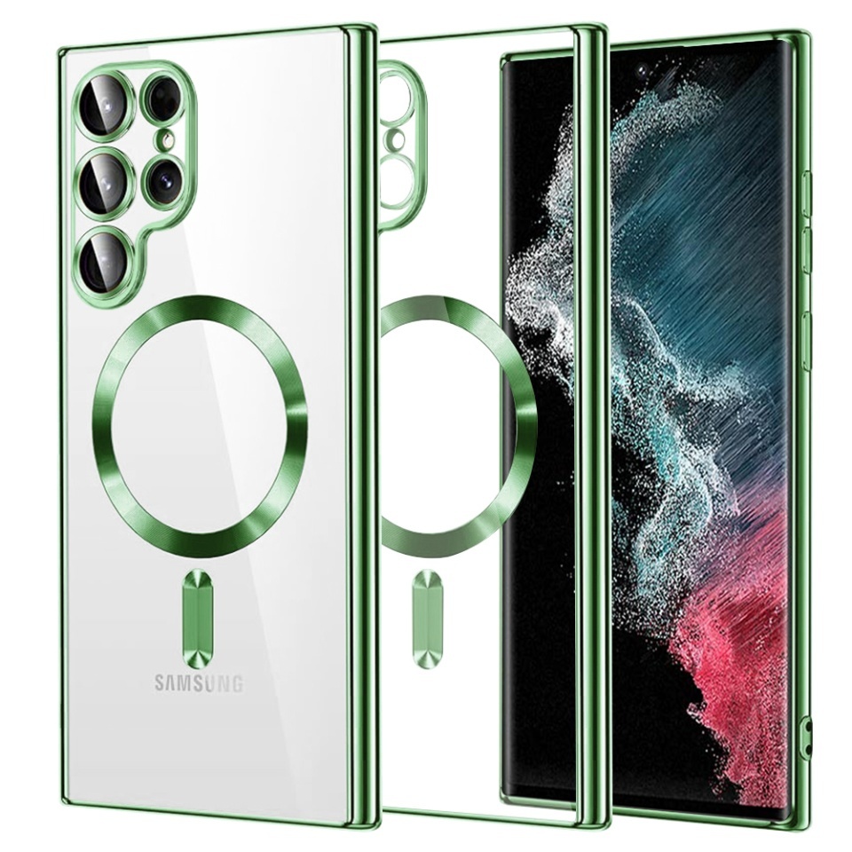 Husa pentru Samsung Galaxy S22 Ultra 5G, SKYDDAR INNOVATION, Luxury Shield Magsafe, Protectie Antisoc, set cu sticker, Verde deschis