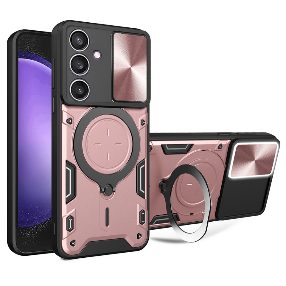 Husa pentru Samsung Galaxy S23 FE, SKYDDAR INNOVATION, CamGuard Pro, Inel Magnetic, Protectie Camera, set cu sticker, Roz auriu