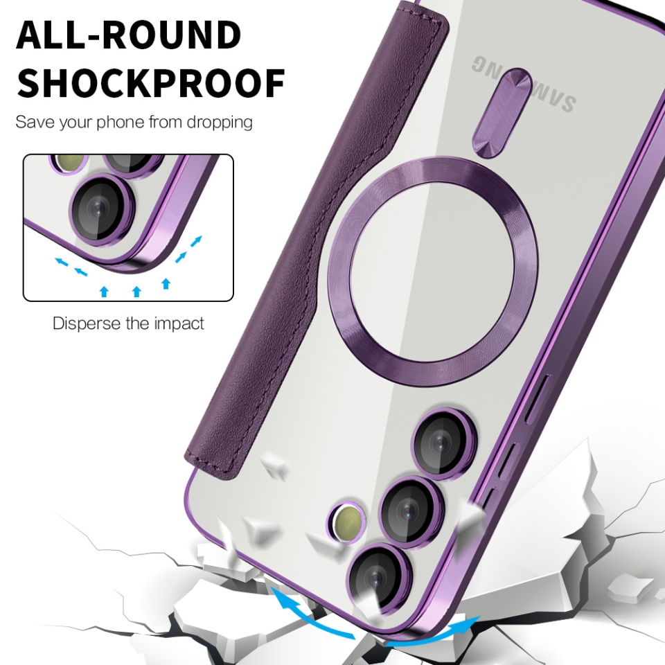Husa pentru Samsung Galaxy S23 FE tip carte, SKYDDAR INOVATION, SmartMag Book, Magsafe, RFiD, Suport Carduri, set cu sticker, Mov - 3 | YEO