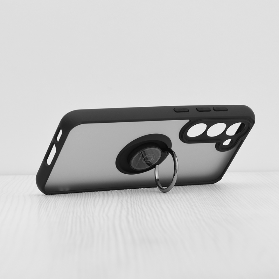 Husa pentru Samsung Galaxy S23, SKYDDAR INNOVATION, Glinth cu Inel Rotativ 360° Magnetic, Negru, set cu sticker - 1 | YEO