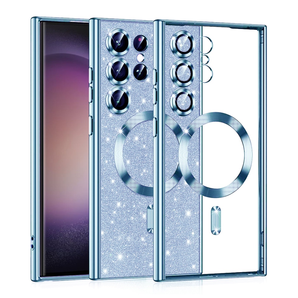 Husa pentru Samsung Galaxy S23 Ultra Design Antisoc, Fundal Detasabil 2-in-1, Protectie Superioara, Margini Ridicate, SKDR Glitter - Bleu