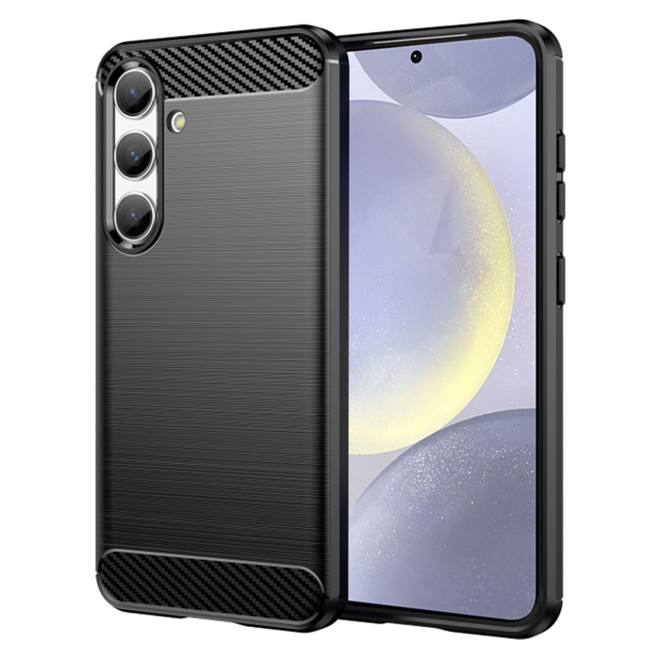 Husa pentru Samsung Galaxy S24 FE din Silicon Premium, Slim, cu textura Fibra Carbon - Negru