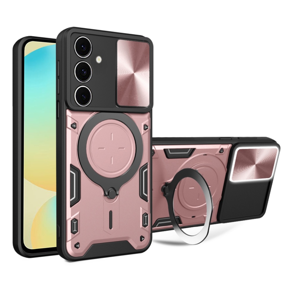 Husa pentru Samsung Galaxy S24 FE, SKYDDAR INNOVATION, CamGuard Pro, Inel Magnetic, Protectie Camera, set cu sticker, Roz auriu