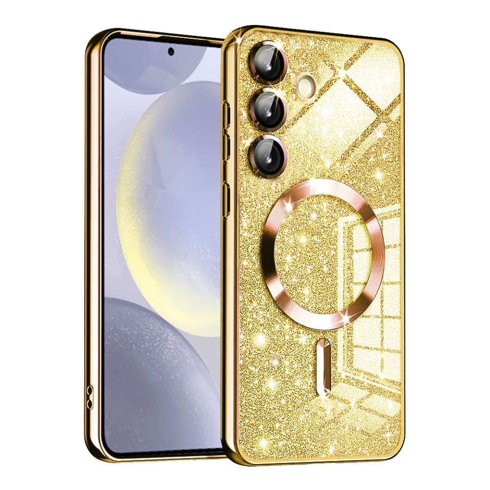 Husa pentru Samsung Galaxy S24 Plus Design Antisoc, Fundal Detasabil 2-in-1, Protectie Superioara, Margini Ridicate, SKDR Glitter - Auriu