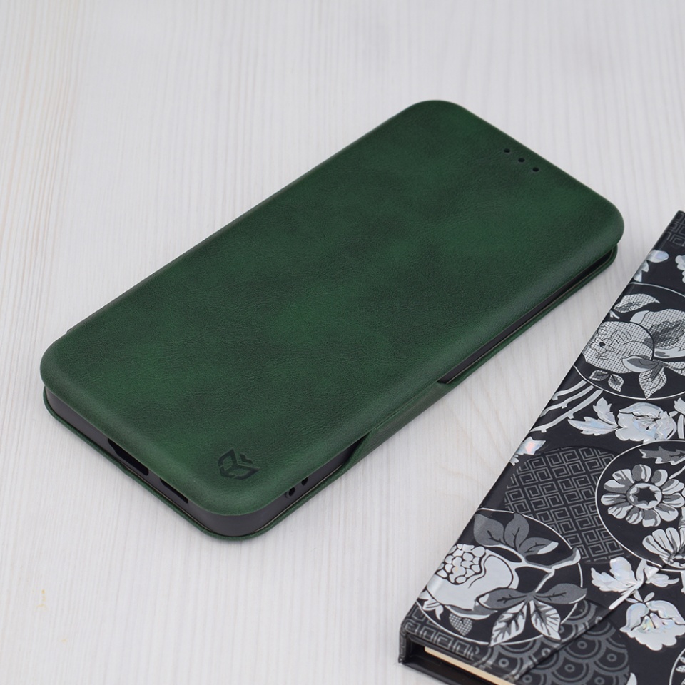 Husa pentru Samsung Galaxy S24 Plus, SKYDDAR INNOVATION, Safe Wallet tip carte din Piele Ecologica, Suport Carduri, Inchidere Magnetica, Verde, set cu sticker - 3 | YEO