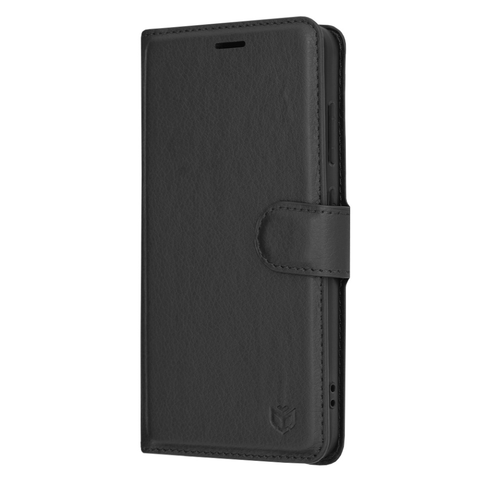 Husa pentru Samsung Galaxy S24, SKYDDAR INNOVATION, Leather Folio tip Carte, cu Portofel Interior, Finisaje Premium, set cu sticker, Negru - 3 | YEO
