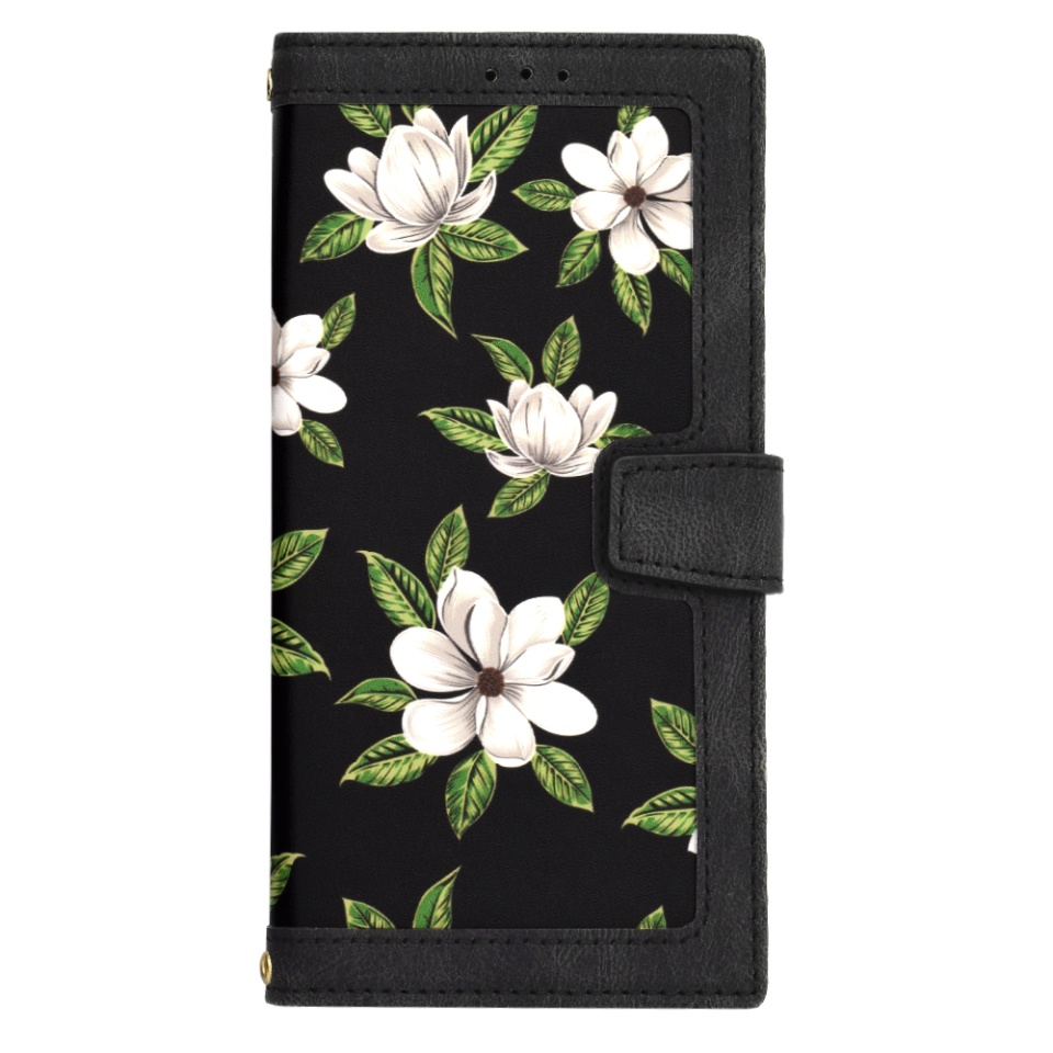 Husa pentru Samsung Galaxy S24 Ultra din Piele Ecologică cu Design Floral, Protecție 360°, Stand Integrat, Buzunare pentru Carduri, SKDR Floral Wallet - Negru - 2 | YEO
