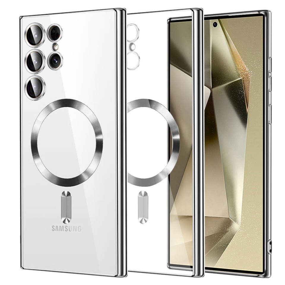 Husa pentru Samsung Galaxy S24 Ultra, SKYDDAR INNOVATION, Luxury Shield Magsafe, Protectie Antisoc, set cu sticker, Argintiu