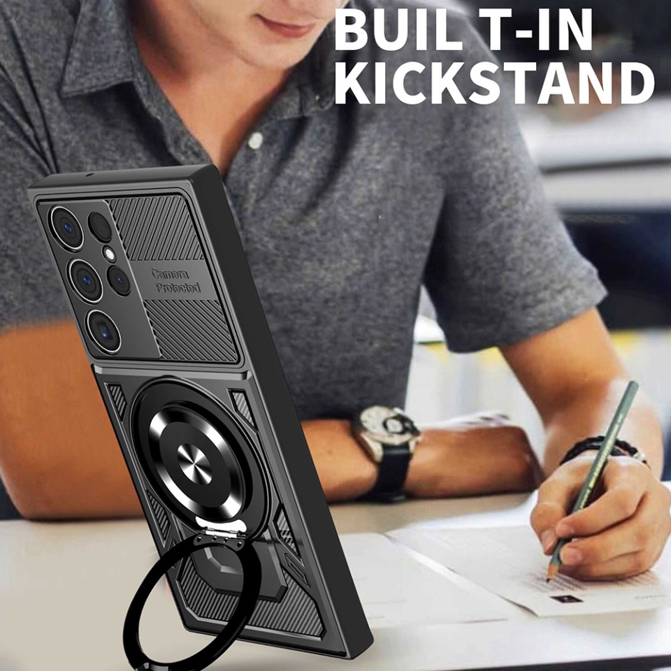 Husa pentru Samsung Galaxy S24 Ultra, SKYDDAR INNOVATION, RuggedCam, Inel magnetic antisoc, set cu sticker, Gri - 2 | YEO