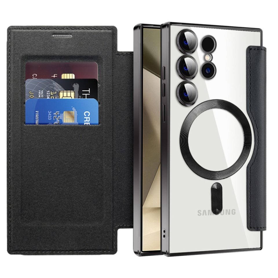 Husa pentru Samsung Galaxy S24 Ultra tip carte, SKYDDAR INOVATION, SmartMag Book, Magsafe, RFiD, Suport Carduri, set cu sticker, Negru