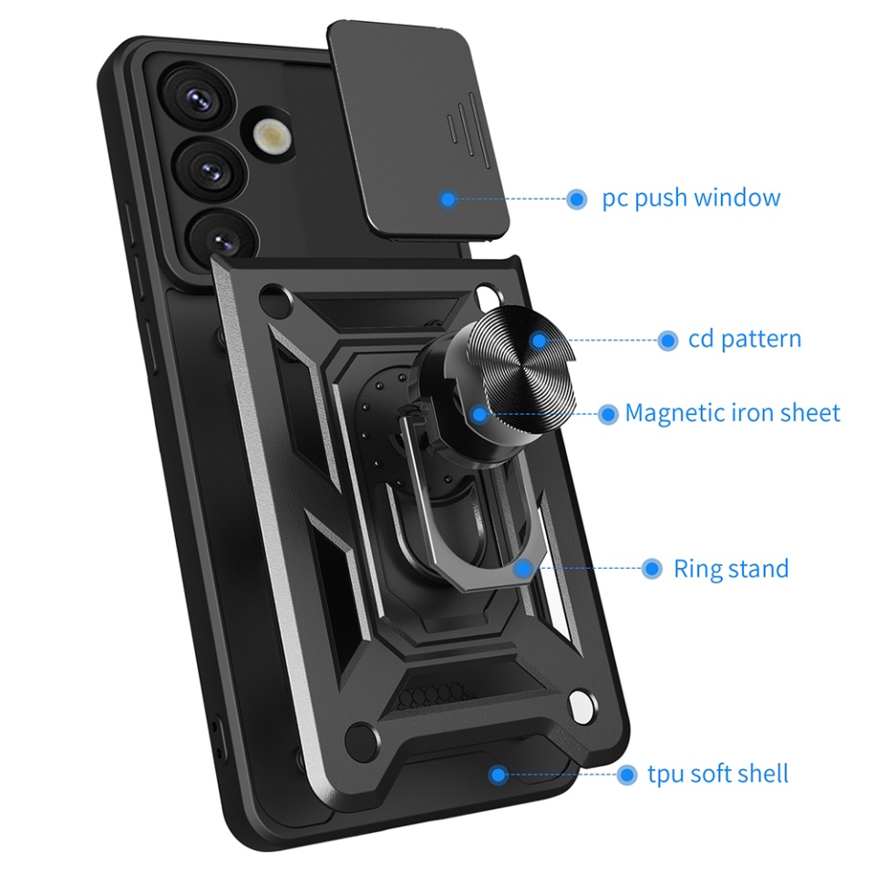 Husa pentru Samsung Galaxy S25 cu inel magnetic si protectie camera Skyddar CamShield - Verde - 1 | YEO