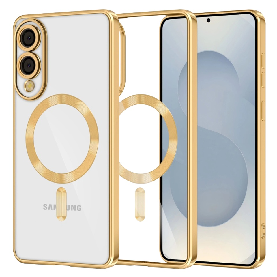 Husa pentru Samsung Galaxy S25 Edge, Luxury Shield Magsafe, Protectie Antisoc, set cu sticker, Auriu