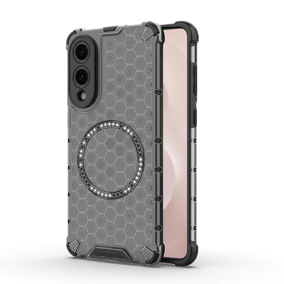 Husa pentru Samsung Galaxy S25 Edge, SKYDDAR INNOVATION, HoneyComb Shield MagSafe, Negru, set cu sticker