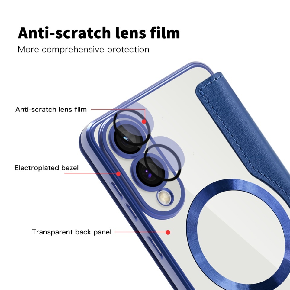 Husa pentru Samsung Galaxy S25 Edge tip carte, SKYDDAR INOVATION, SmartMag Book, Magsafe, RFiD, Suport Carduri, set cu sticker, Albastru - 2 | YEO