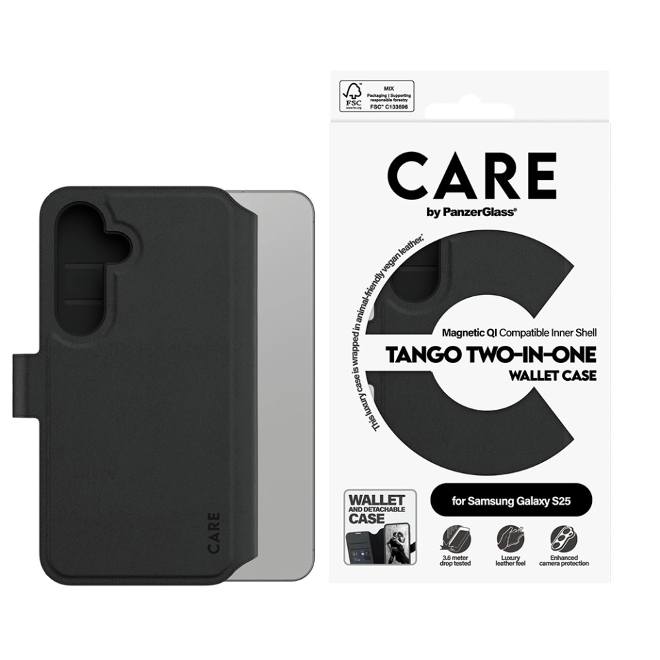 Husa pentru Samsung Galaxy S25, PanzerGlass, CARE Feature Case Tango Two-in-One Wallet, Tip Carte Detasabila 2in1 cu Portofel si Prindere Magnetica, Piele Ecologica, Antisoc, Negru - 3 | YEO