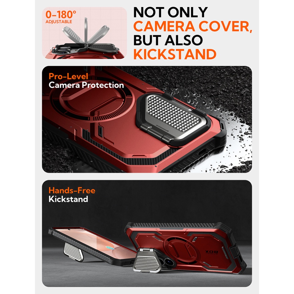Husa pentru Samsung Galaxy S25 Plus, Kickstand, AntiSock, I-Blason Armorbox - Rosu - 3 | YEO