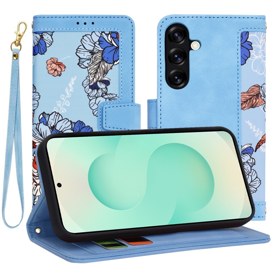 Husa pentru Samsung Galaxy S25 Plus, SKYDDAR INNOVATION, Flipcraft din Piele Ecologică, Stand Integrat, Buzunare pentru Carduri, set cu sticker, Bleu