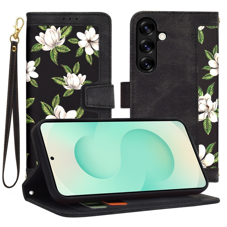 Husa pentru Samsung Galaxy S25 Plus, SKYDDAR INNOVATION, Flipcraft din Piele Ecologică, Stand Integrat, Buzunare pentru Carduri, set cu sticker, Negru