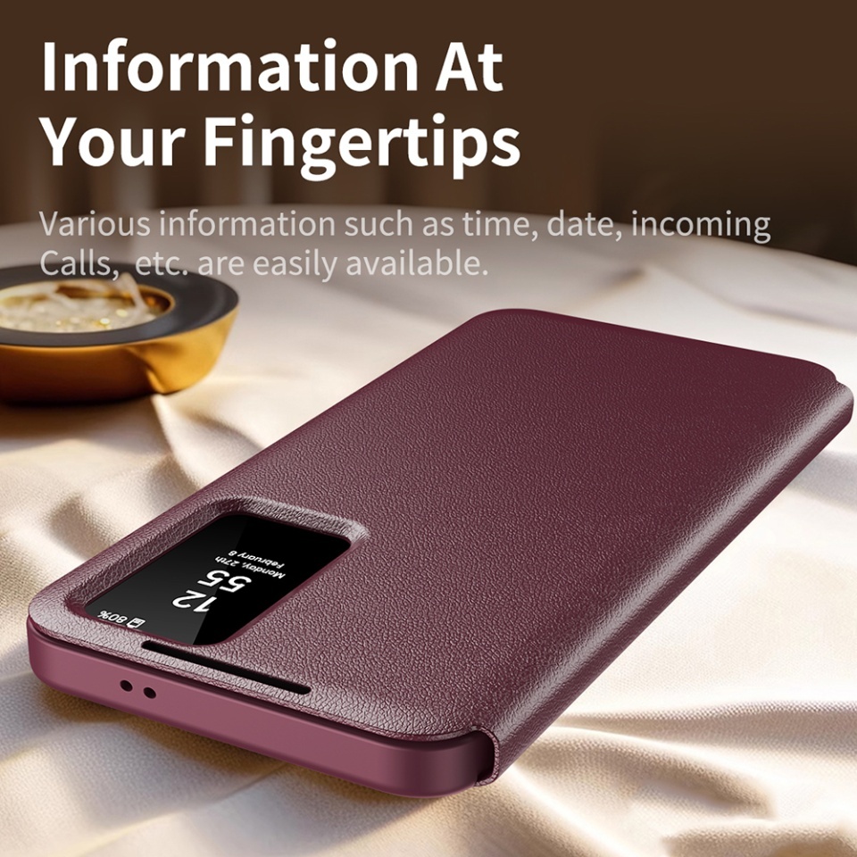 Husa pentru Samsung Galaxy S25 Plus tip carte, Skyddar, cu portofel si SmartView, Premium, set cu sticker, Rosu - 2 | YEO