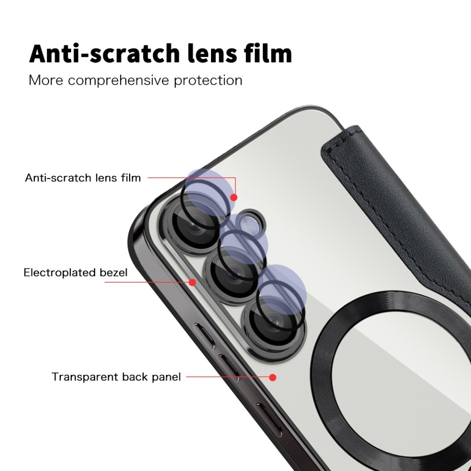 Husa pentru Samsung Galaxy S25 Plus tip carte, SKYDDAR INOVATION, SmartMag Book, Magsafe, RFiD, Suport Carduri, set cu sticker, Negru - 2 | YEO