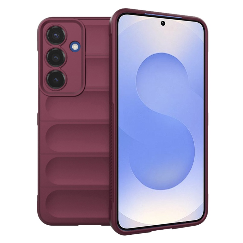 Husa pentru Samsung Galaxy S25, SKYDDAR INNOVATION, Magic Shield, din Silicon Mat, set cu sticker, Bordo
