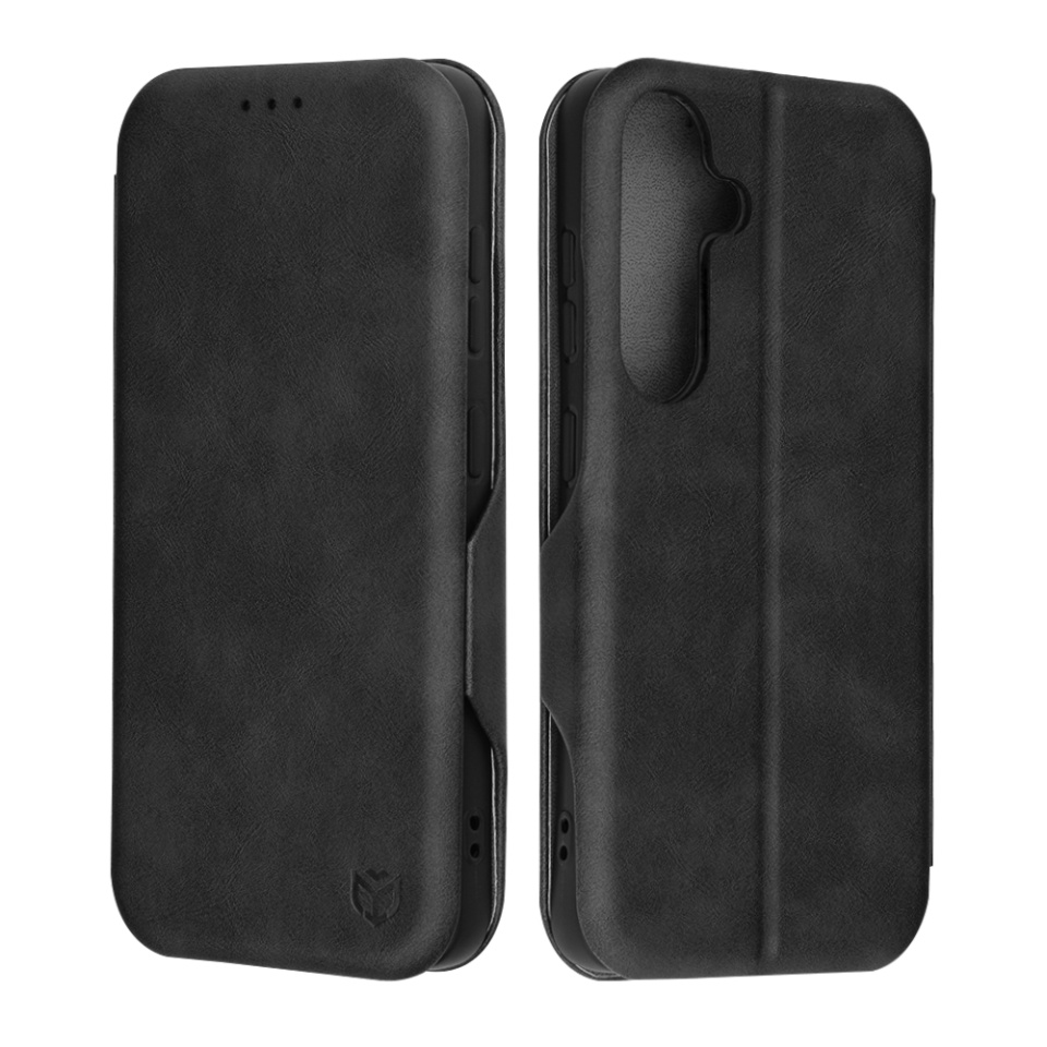 Husa pentru Samsung Galaxy S25, SKYDDAR INNOVATION, Safe Wallet tip carte din Piele Ecologica, Suport Carduri, Inchidere Magnetica, Negru, set cu sticker