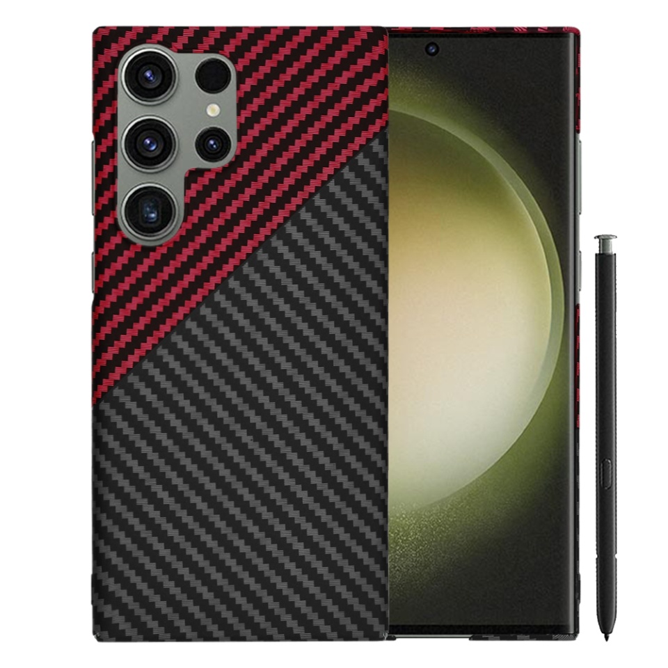 Husa pentru Samsung Galaxy S25 Ultra, Finisaj Premium cu Textura de Carbon, Design Elegant, SKDR CarbonFlex - Rosu inchis