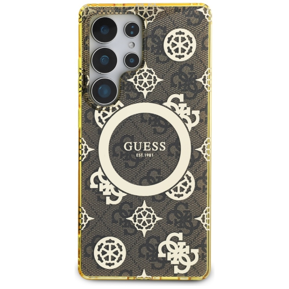 Husa pentru Samsung Galaxy S25 Ultra, Guess MagSafe Denim Pattern, Compatibila, Cadru Silicon, Logo Auriu, Design Slim, Maro - 1 | YEO