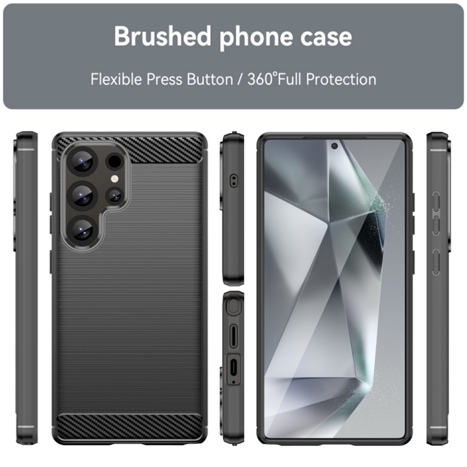 Husa pentru Samsung Galaxy S25 Ultra, SKYDDAR INNOVATION, Carbon Silicone, din Silicon Slim, cu textura Fibra Carbon, set cu sticker, Albastru - 1 | YEO