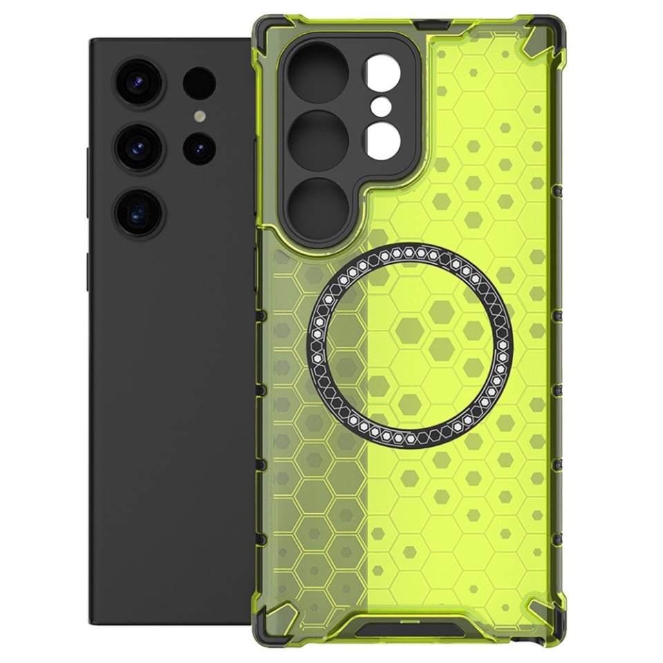 Husa pentru Samsung Galaxy S25 Ultra, SKYDDAR INNOVATION, HoneyComb Shield MagSafe, Antisoc, set cu sticker, Verde - 1 | YEO