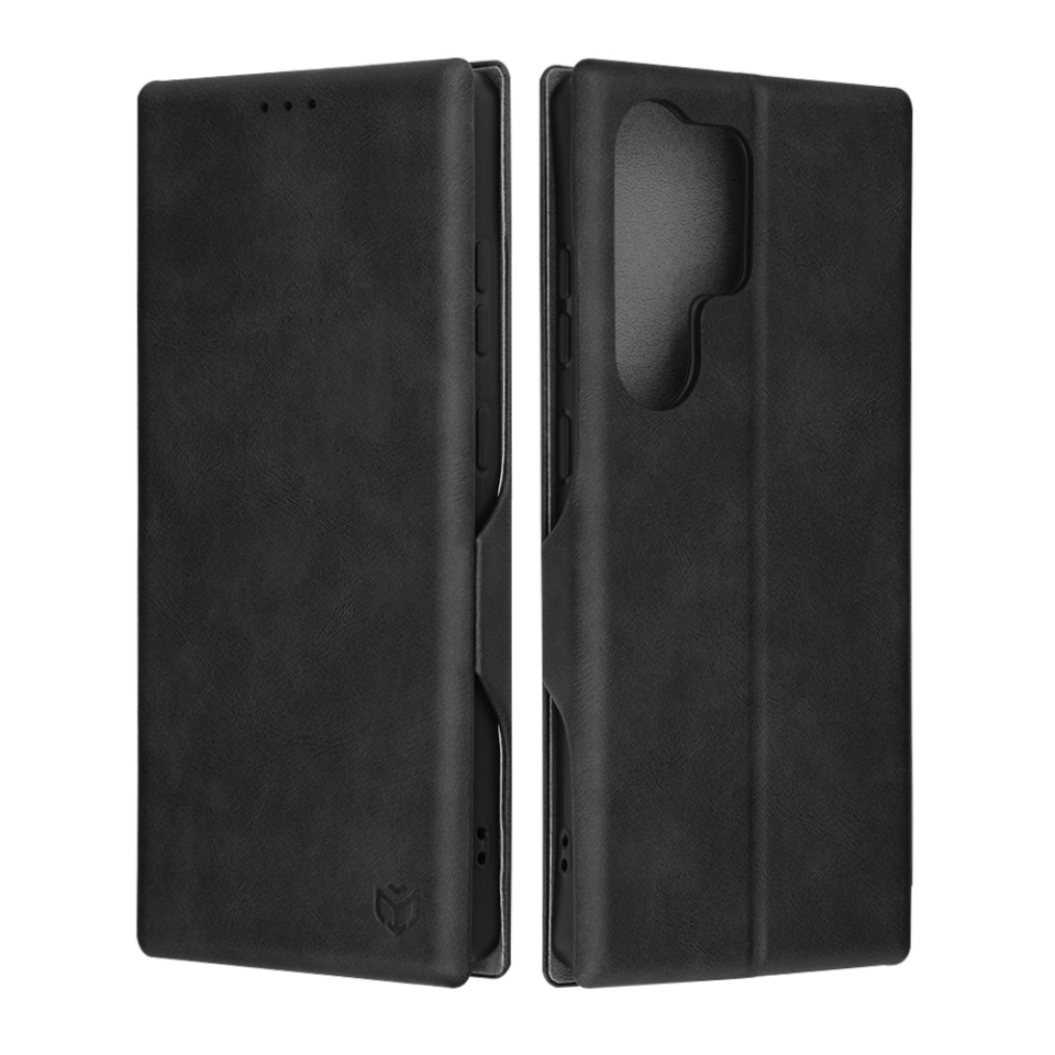 Husa pentru Samsung Galaxy S25 Ultra, SKYDDAR INNOVATION, Safe Wallet tip carte din Piele Ecologica, Suport Carduri, Inchidere Magnetica, Negru, set cu sticker