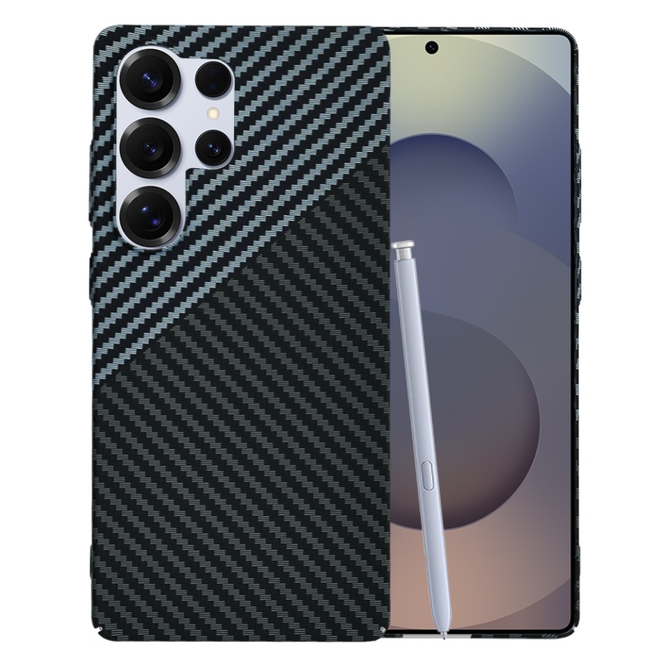 Husa pentru Samsung Galaxy S25 Ultra, SKYDDAR INNOVATION, textura carbon, Carbonite FiberShell, set cu sticker, Gri,