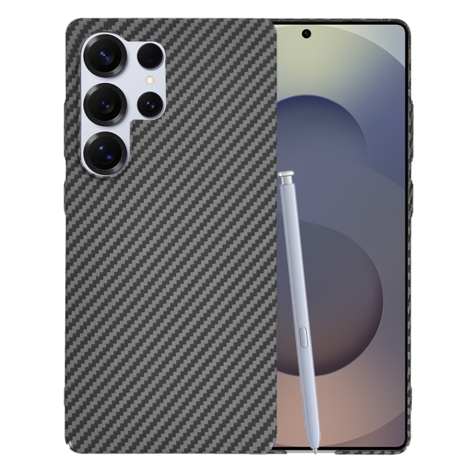 Husa pentru Samsung Galaxy S25 Ultra, SKYDDAR INNOVATION, textura carbon, Carbonite FiberShell, set cu sticker, Negru,